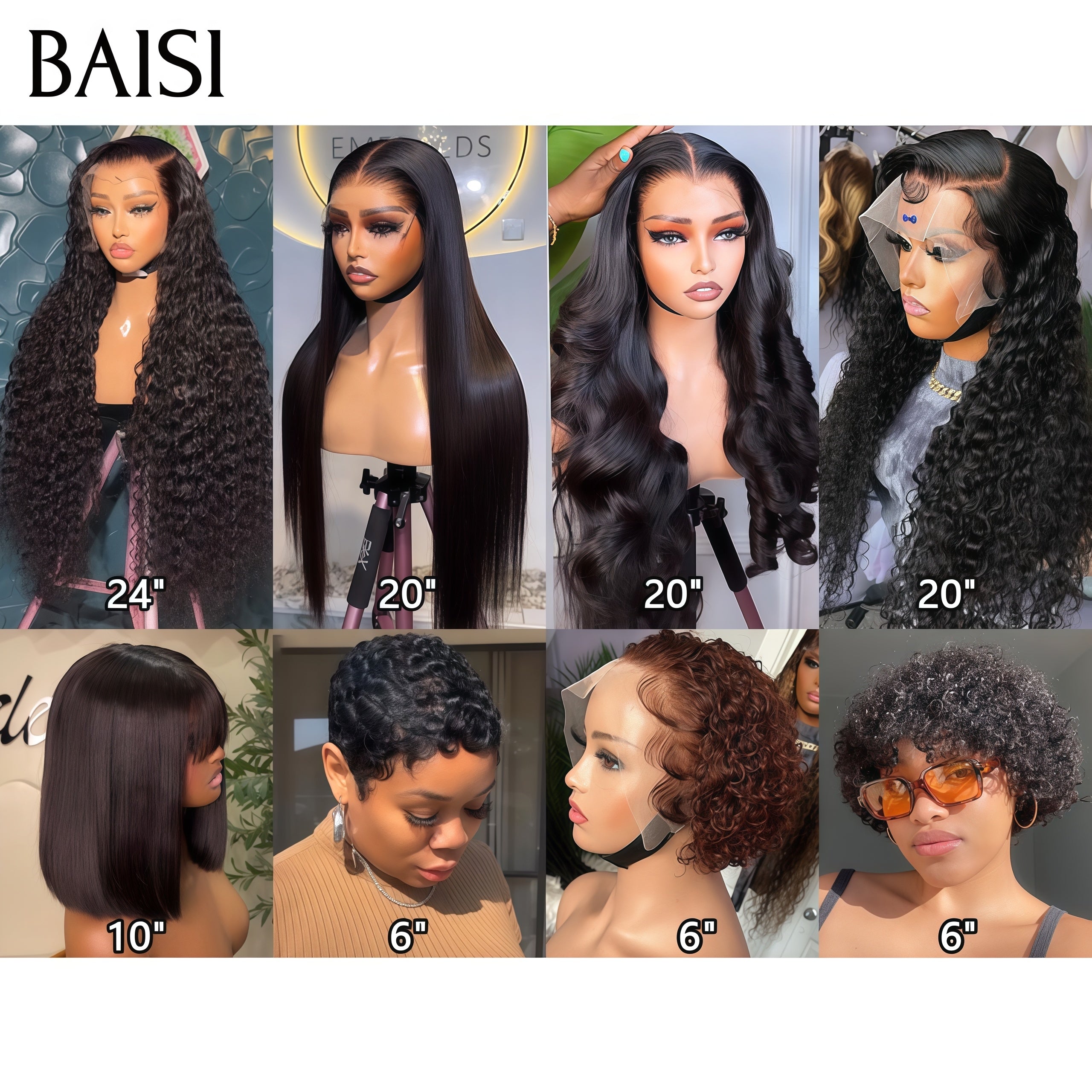 BAISI vendita flash 8 parrucche 450 euro 8 stili di parrucche diversi, lunghe e corte in 100% capelli umani veri VIP400