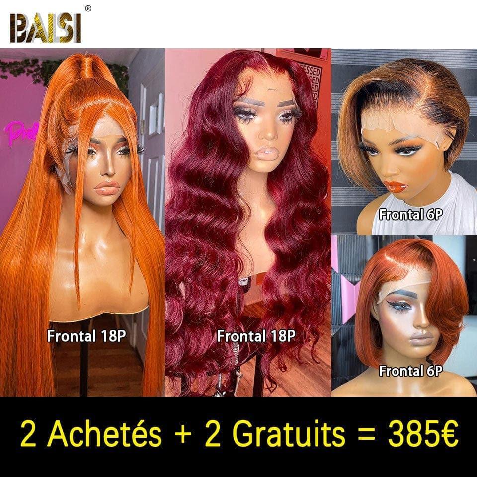 BAISI Achetez 1 + 1 Gratuite = 208€ 4X4 lace 26 Pouces Body wave et bob Lisse avec Frange 10 Pouces ou 2 Achetés + 2 Gratuits = 385€ en 100% vrais cheveux humains (pas besoin de code)