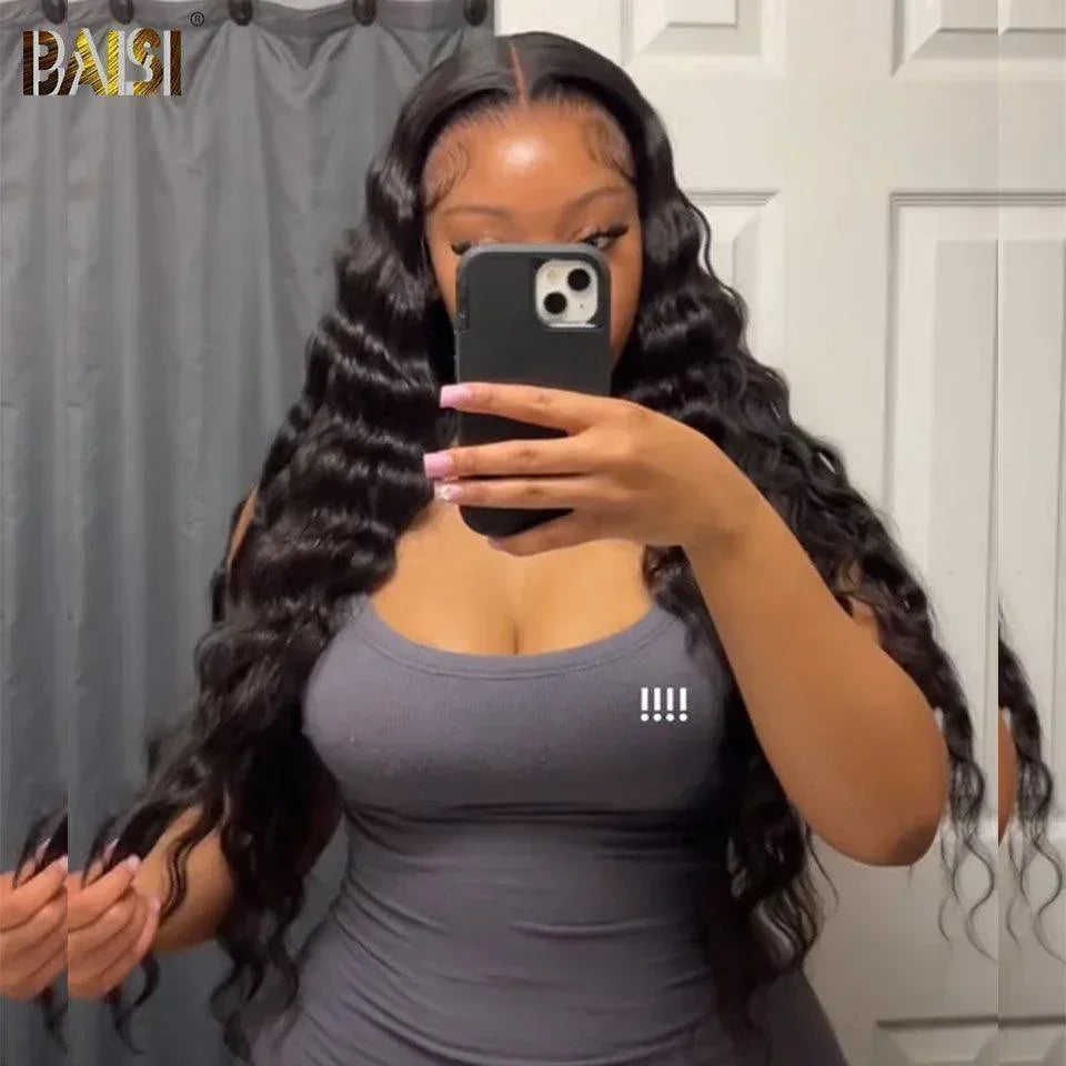 BAISI Achetez 2 + 2 Gratuite = 470€ ou 13X4 lace frontal curly avec natte 18 Pouces en 100% vrais cheveux humains