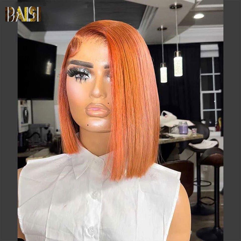 BAISI 4X4 Straight Bob Wig In Orange #350 Pre-Plucked No Glue Needed in 100% Raw Hair Lace Already Cut