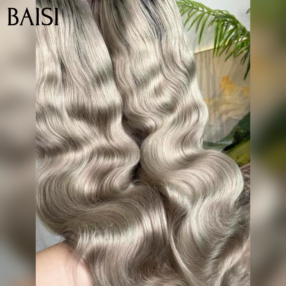 BAISI Collection Poivre et Sel 13X4 lace Perruque Body wave 16 pouces 159€ En Couleur Gris 1BTgris# 100% CHEVEUX HUMAINS