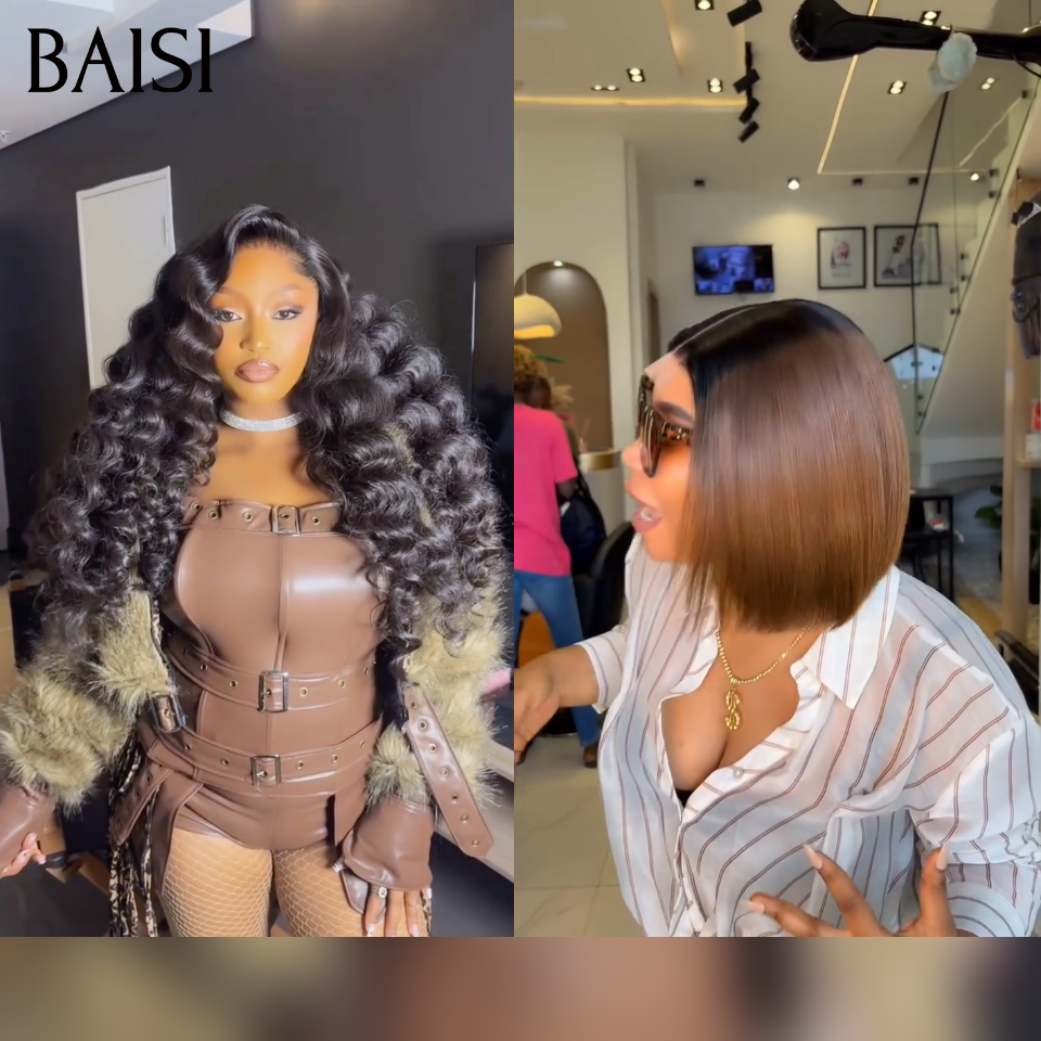 BAISI 1 Marron 99€ + 1 Noir 0€ 4x4 Lace Lisse 10 Pouces 1BT4# et blended human hair 20 Pouces ou 8 perruques Bob à moitié prix 259€ en France en 100% cheveux humains soldes sans retour