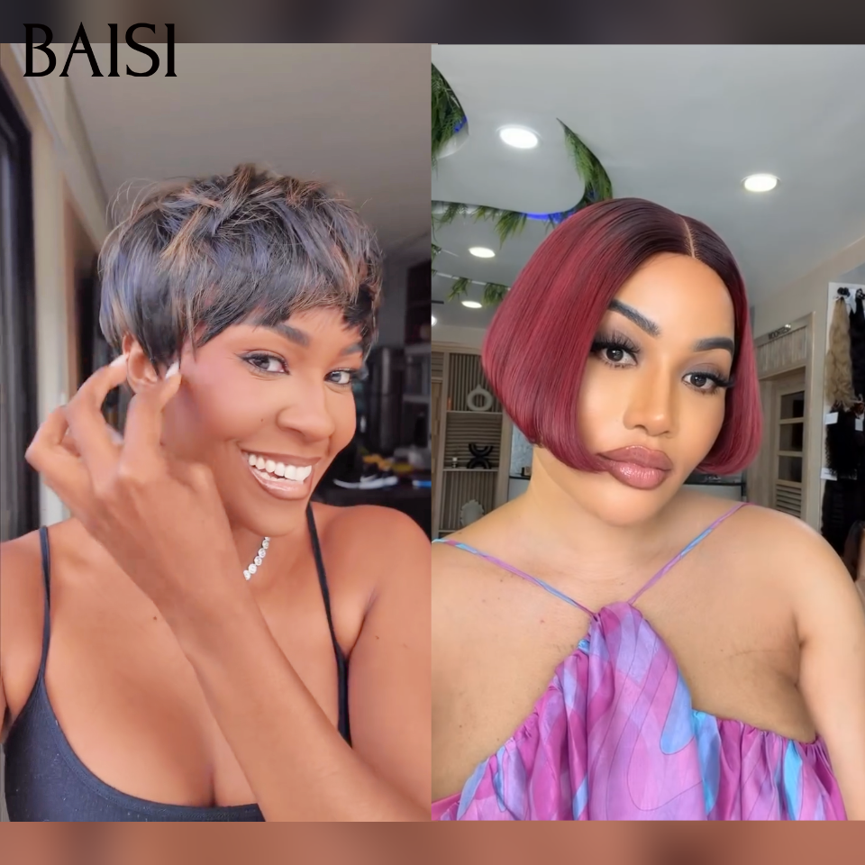 BAISI Pixie curl 58€ ou pixie Lisse et BOB bordeau ou curly wave et Body wave 100% vrais cheveux humains