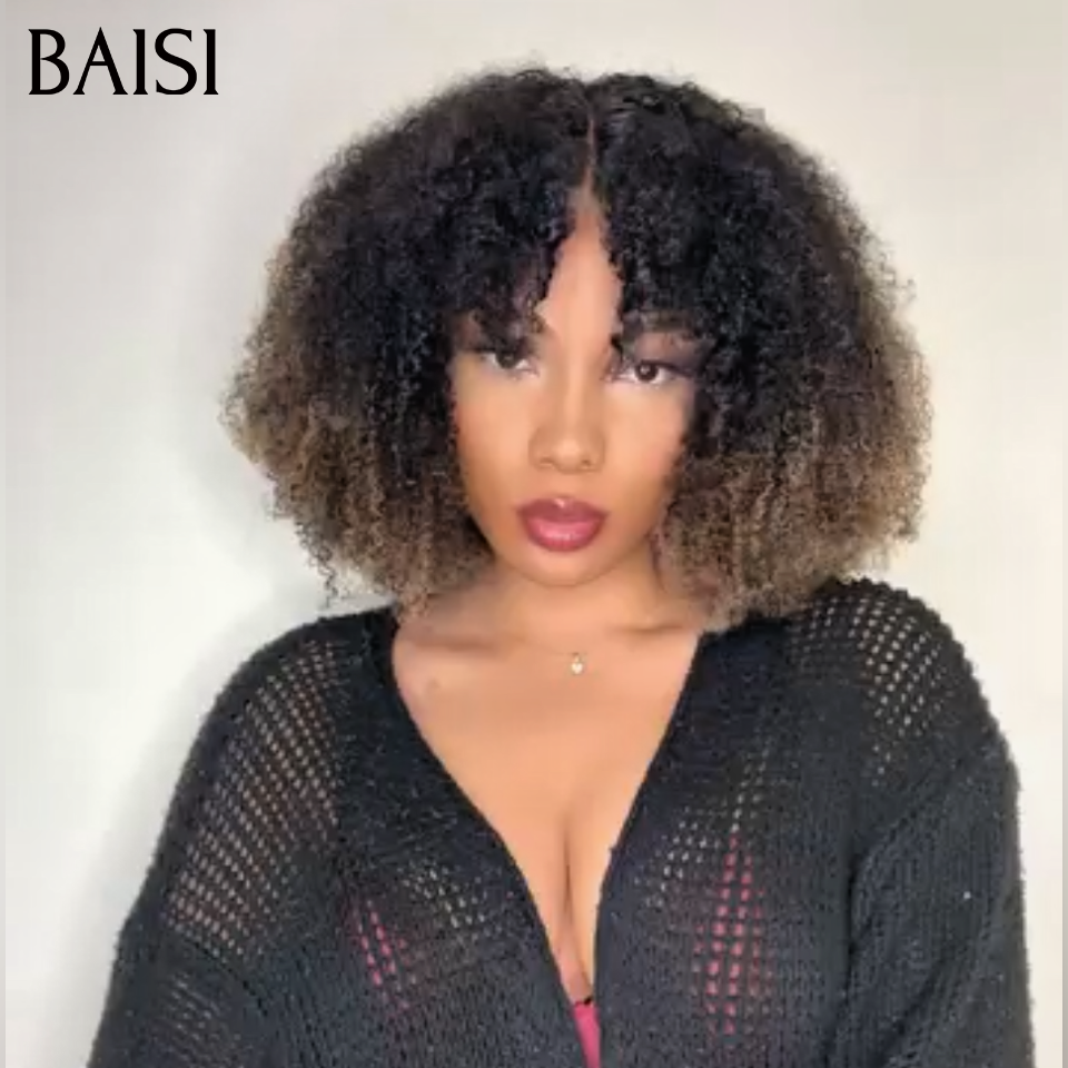 BAISI PROMO Perruque sans lace sans colle curly Wave avec Frange en 1BT27 59€ en 2*6 lace frontal Vietnam Hair 169€ en 100% vrais cheveux humains