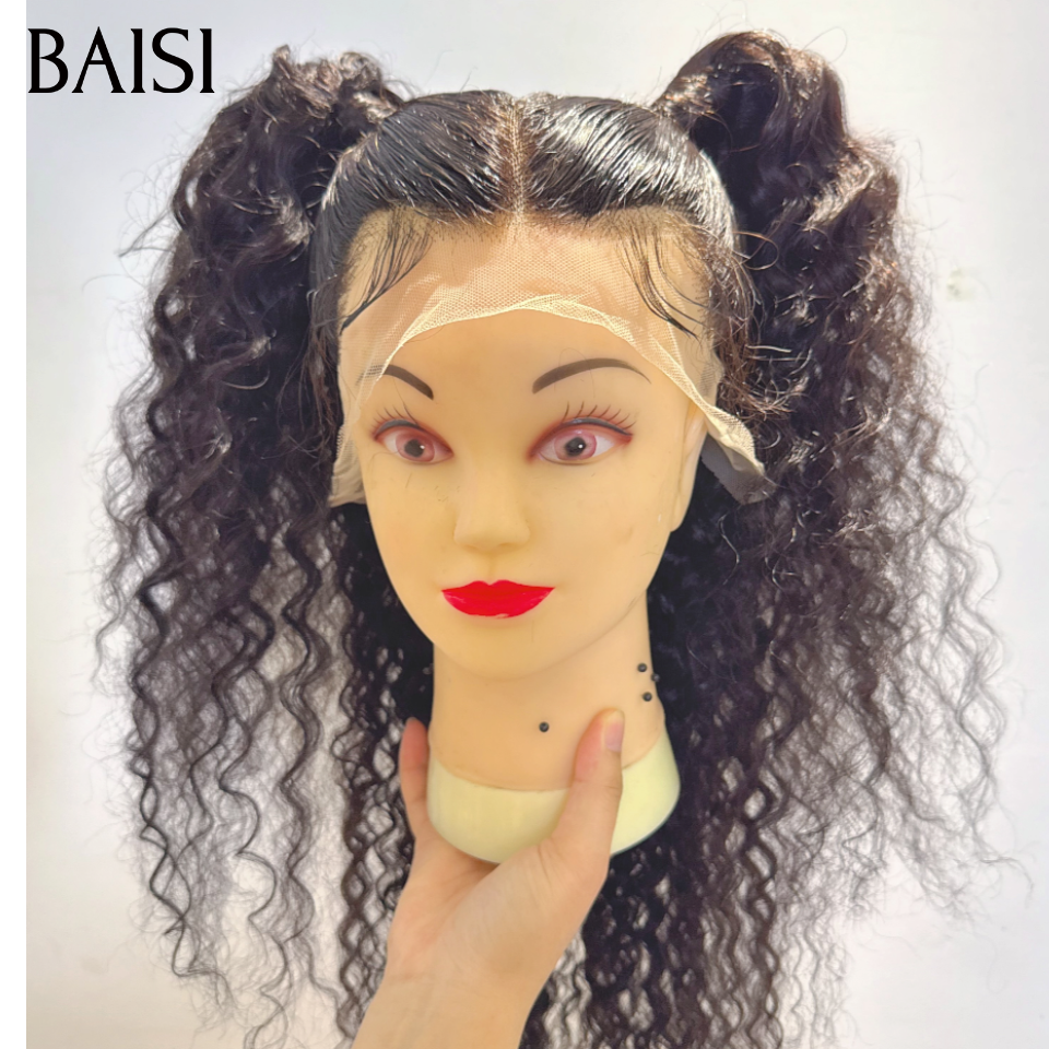 Perruque double queue de cheval jeune Coiffure déjà faites 13x4 lace frontal Perruque avec coiffure natte curly wave en 100% Cheveux Humains