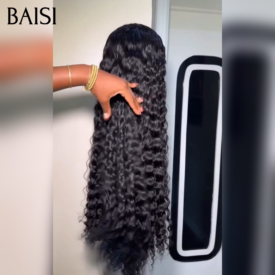 BAISI 13X4 HD lace frontal Perruque promo À partir de 99€ long Water wave en NOIR Invisible HD lace On dirait exactement vos propres cheveux quand vous le portez 100% Raw Hair en 100% vrais cheveux humains