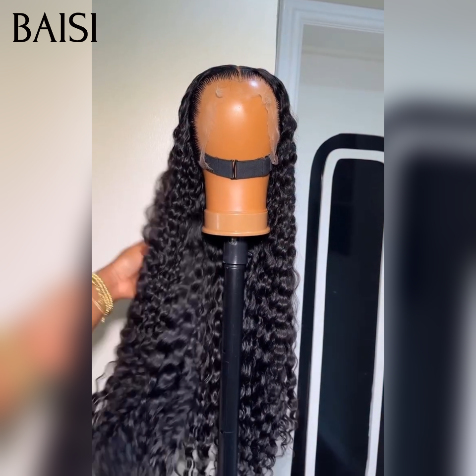 BAISI 13X4 HD lace frontal Perruque promo À partir de 99€ long Water wave en NOIR Invisible HD lace On dirait exactement vos propres cheveux quand vous le portez 100% Raw Hair en 100% vrais cheveux humains