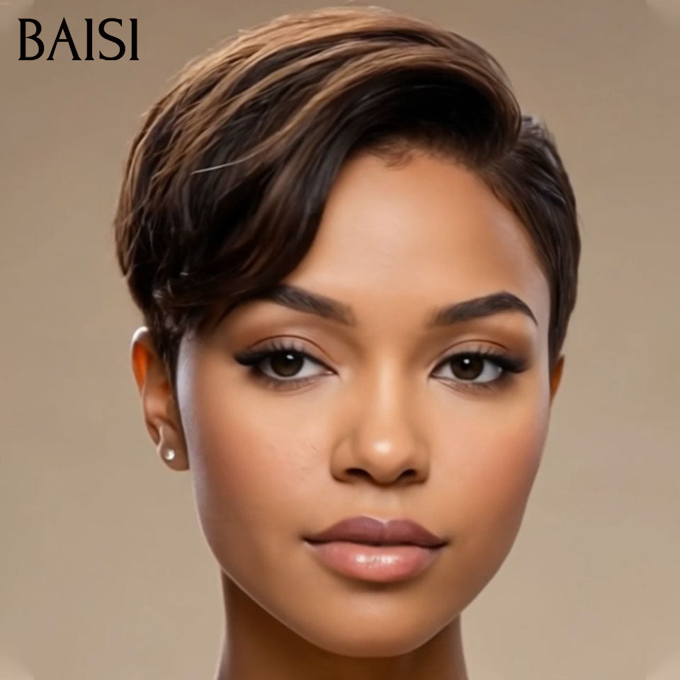 BAISI Perruque 2 Bonne Qualité 119€ pixie lisse et curly wave ou pixie lisse frontale 80€ Moitié Prix NOIR En 100% Cheveux Humains