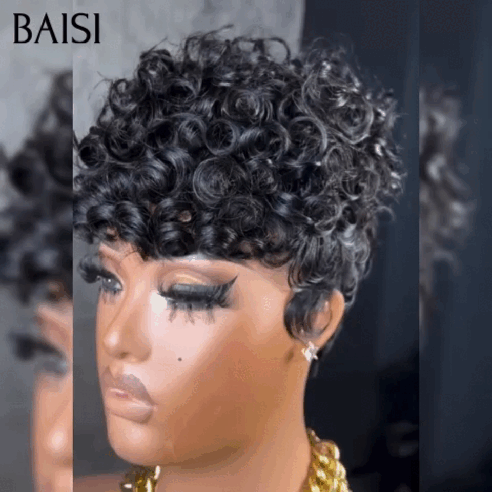 BAISI Offre Flash 49€ Perruque Chioma Grande Promo Sans Colle petite coupe fabriqué à la machine finger wave En 100% Cheveux Humains