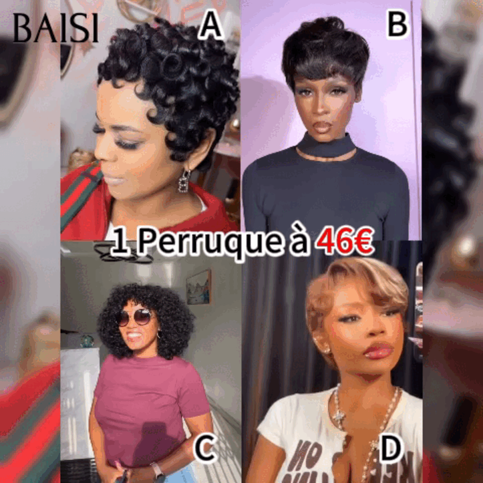 BAISI 4 Perruques pour revendre 229€ pixe 4 types de perruques différents en 100% vrais cheveux humains BS60