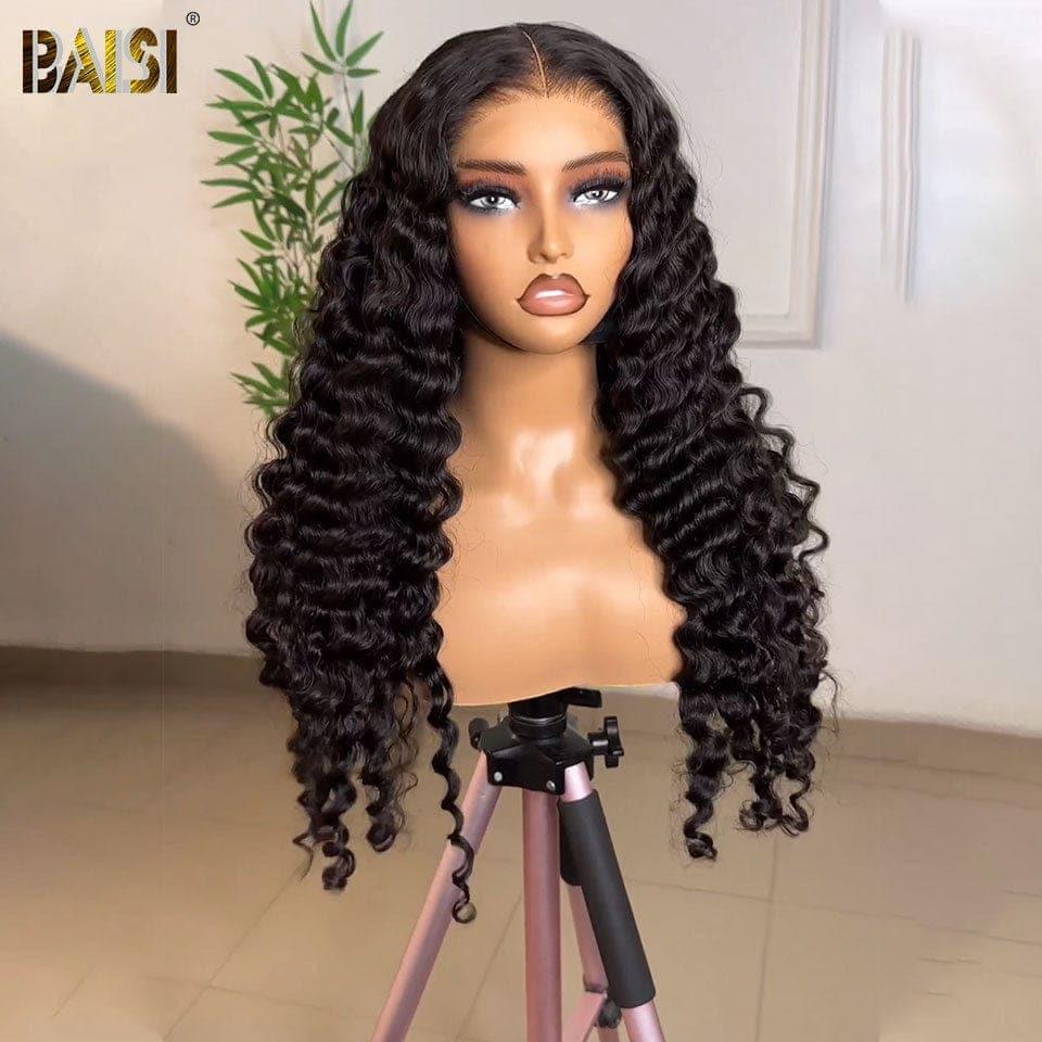 BAISI Peruca 4x4 Deep Wave 20 polegadas 189€ em preto, sem cola, lace já cortada, fácil de usar, 100% cabelo humano D