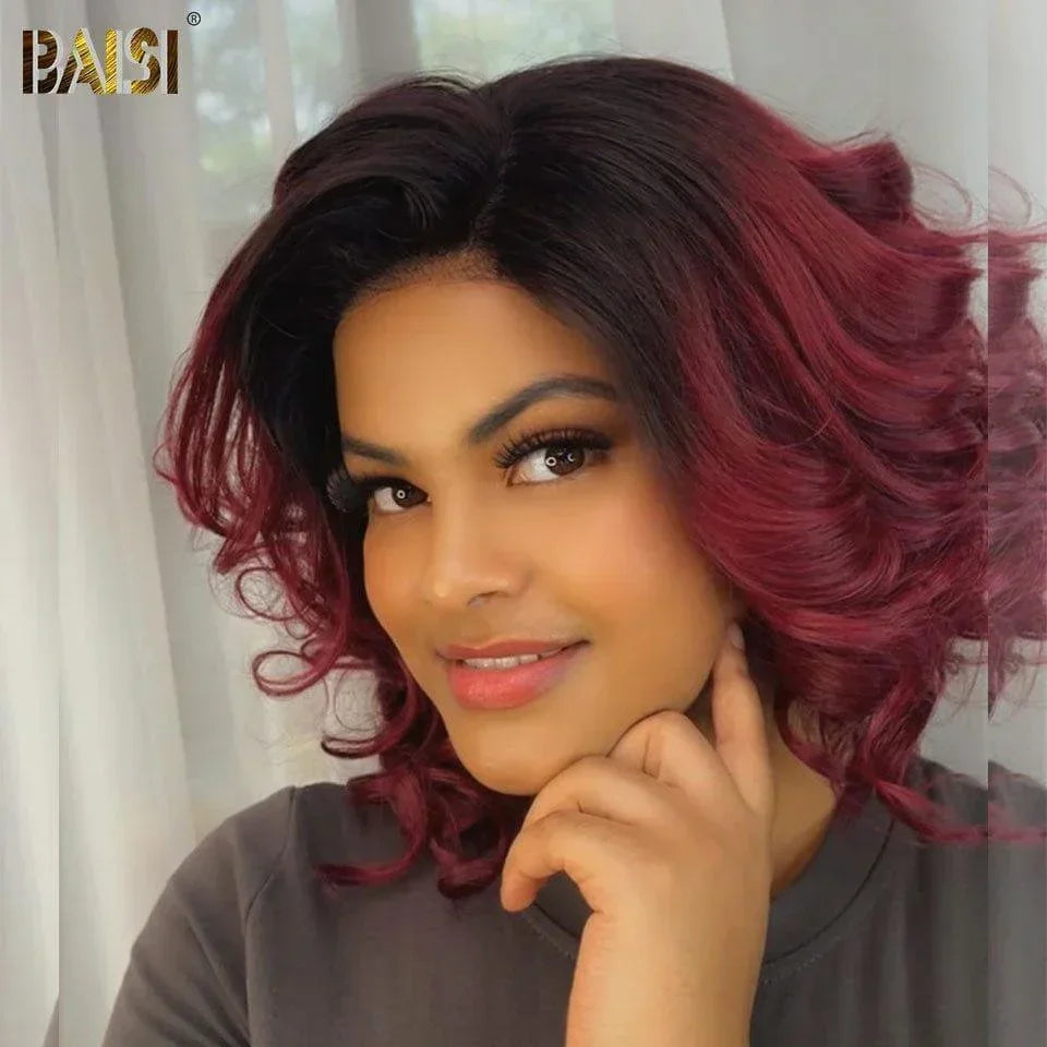 BAISI lace closure Lisse BOB 10 Pouces en couleur 1BT4# 76€ ou 5x5 lace tranparente 12 Pouce #1Bmix27 Miel avec Racine noir ou Bordeaux 99J en 100% Cheveux Humains Code:FR38
