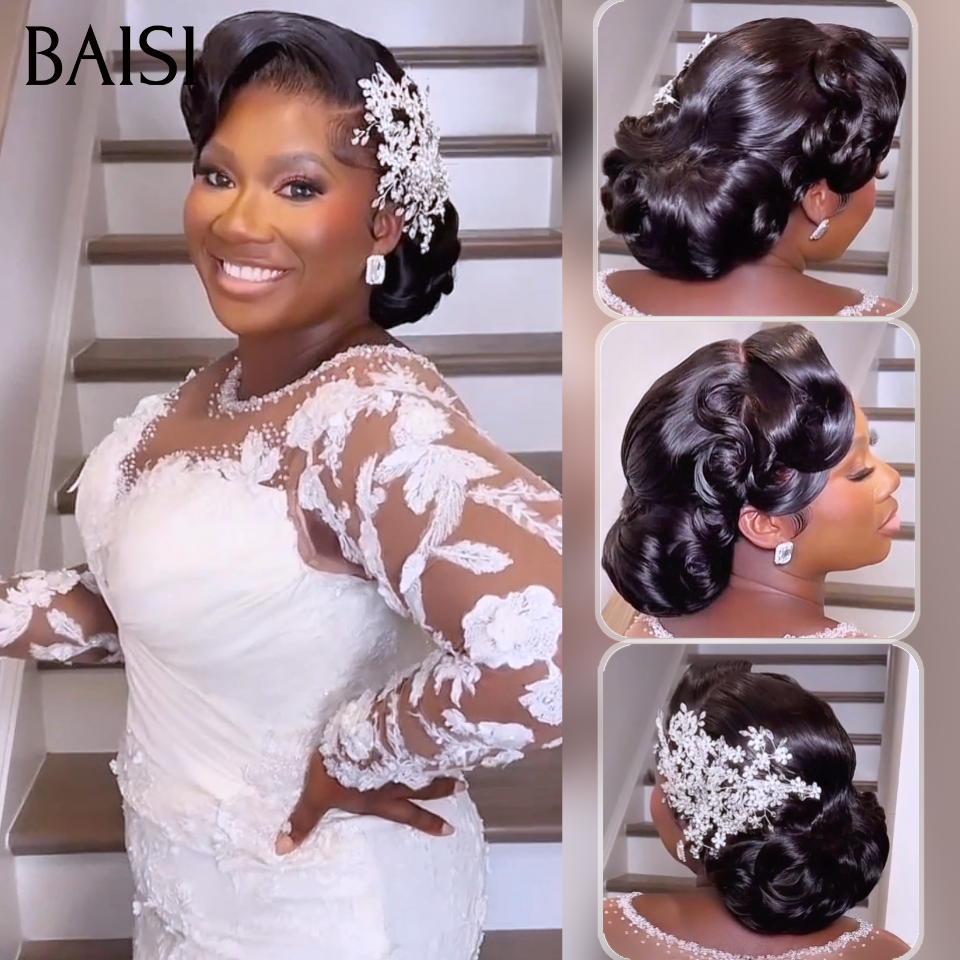 BAISI Coiffure de luxe Alani Perruques Mariage noir Prête à porter chignon et personalisation comme sur la vidéo 100% identique avec lace frontale événement spécial