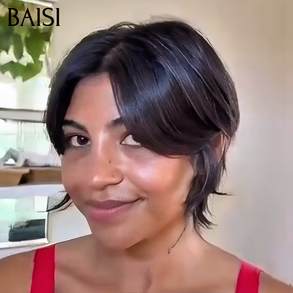 BAISI PROMO 59€ petite coupe fabriqué à la machine lisse en couleur noir En 100% Cheveux Humains