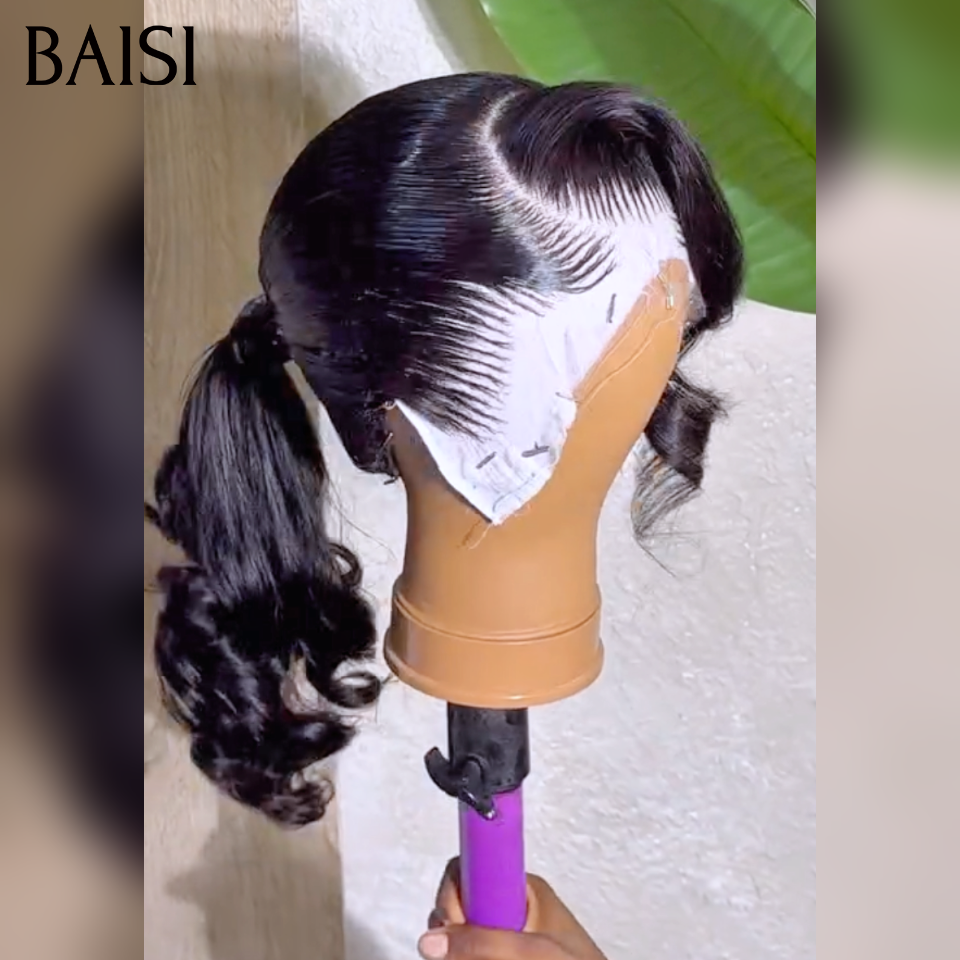 Déjà Coiffée 18 pouce 129€ 13x4 lace frontal body wave avec Queue de Cheval Pré-plucked Pas Besoin de Colle en 100% Raw Hair Lace déjà couper