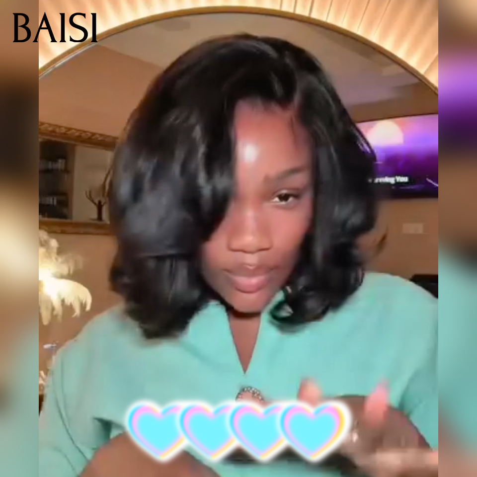 BAISI 4x4 lace closure body wave 10 pouces sans colle ou 13X4 Lace Frontal Perruque Coupe Pixie en noir 100% Cheveux Humains