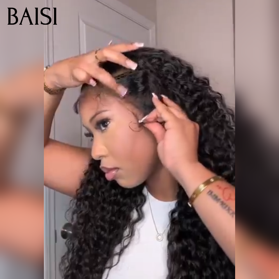 BAISI Prêt-à-porter 13x4 lace frontal Perruque deep wave 149€ en couleur NOIR 100% Vrais Cheveux Humains
