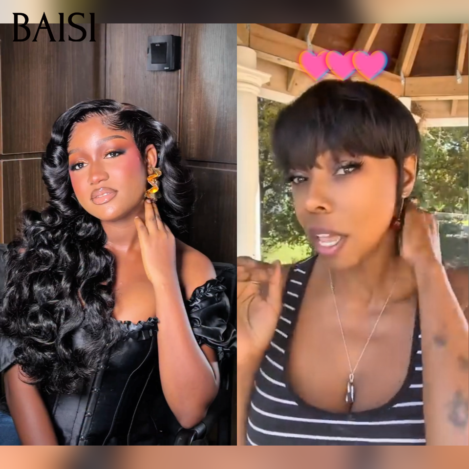 BAISI 2 Perruques 1 Longue + 1 Courte = 135€ Livraison 48H 13x4 lace frontale body wave 20 pouces et Pixie lisse perruques 100% vrais cheveux humians