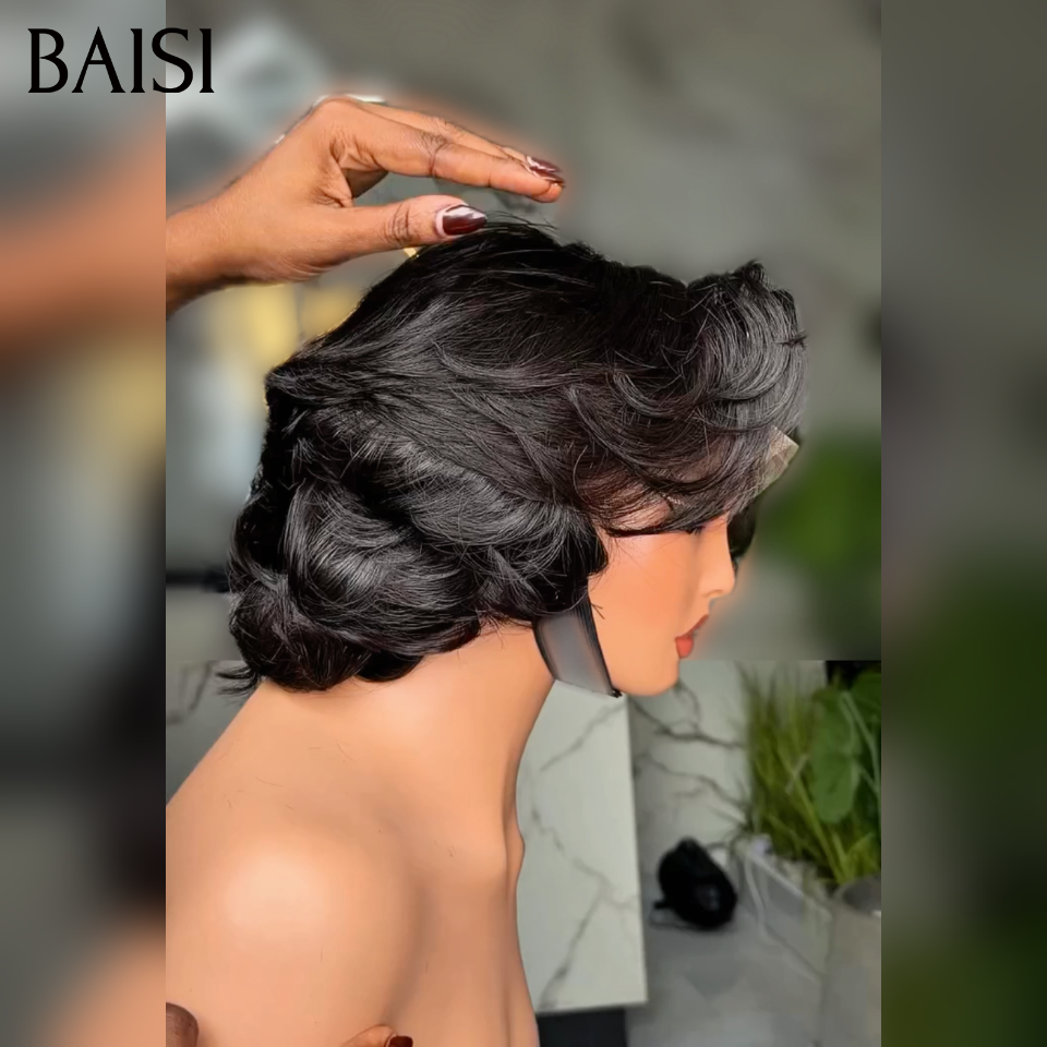 4x4 lace closure Perruque egg wave 10 pouces 88€ Coupe identique NOIR en 100% vrais cheveux humains