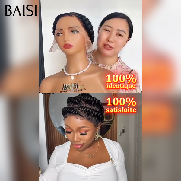 Perruque 100% identique coiffée Chignon de nattes Comme la vidéo 199€ NOIR en 100% Cheveux Humains