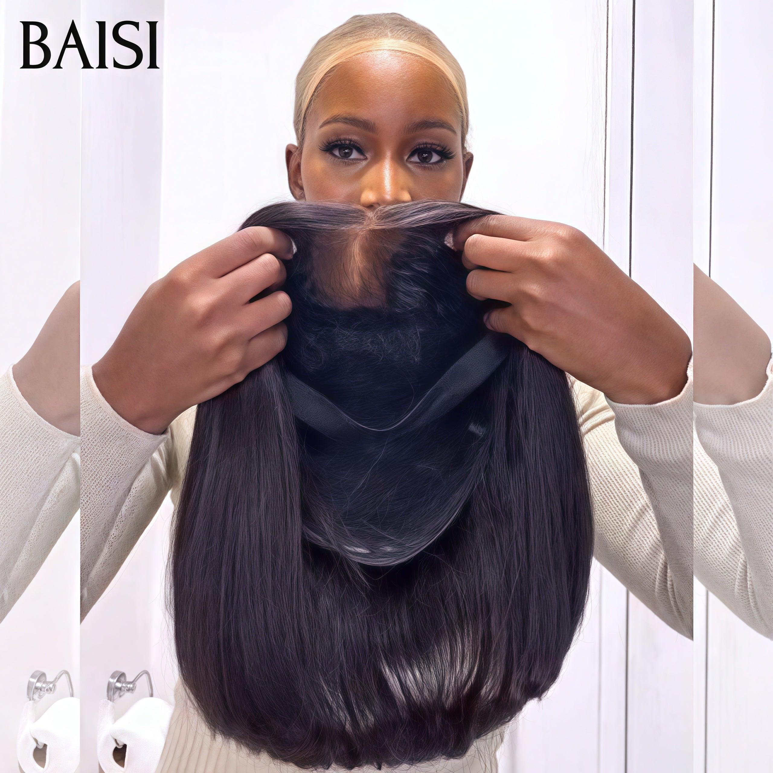 BAISI PROMO TVA 0€ 98€ SDD BONE Straight 300% densité 100% Vietname Hair 2x6 Lace Closure Perruque Lisse En 100% Cheveux Humains Vietnam Hair FR38