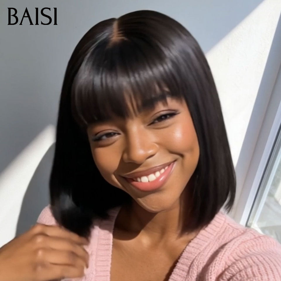 BAISI BLACK FRIDAY PROMO 100% Vietnam Hair Lisse avec Frange en 100% vrais cheveux humains qualité garantie