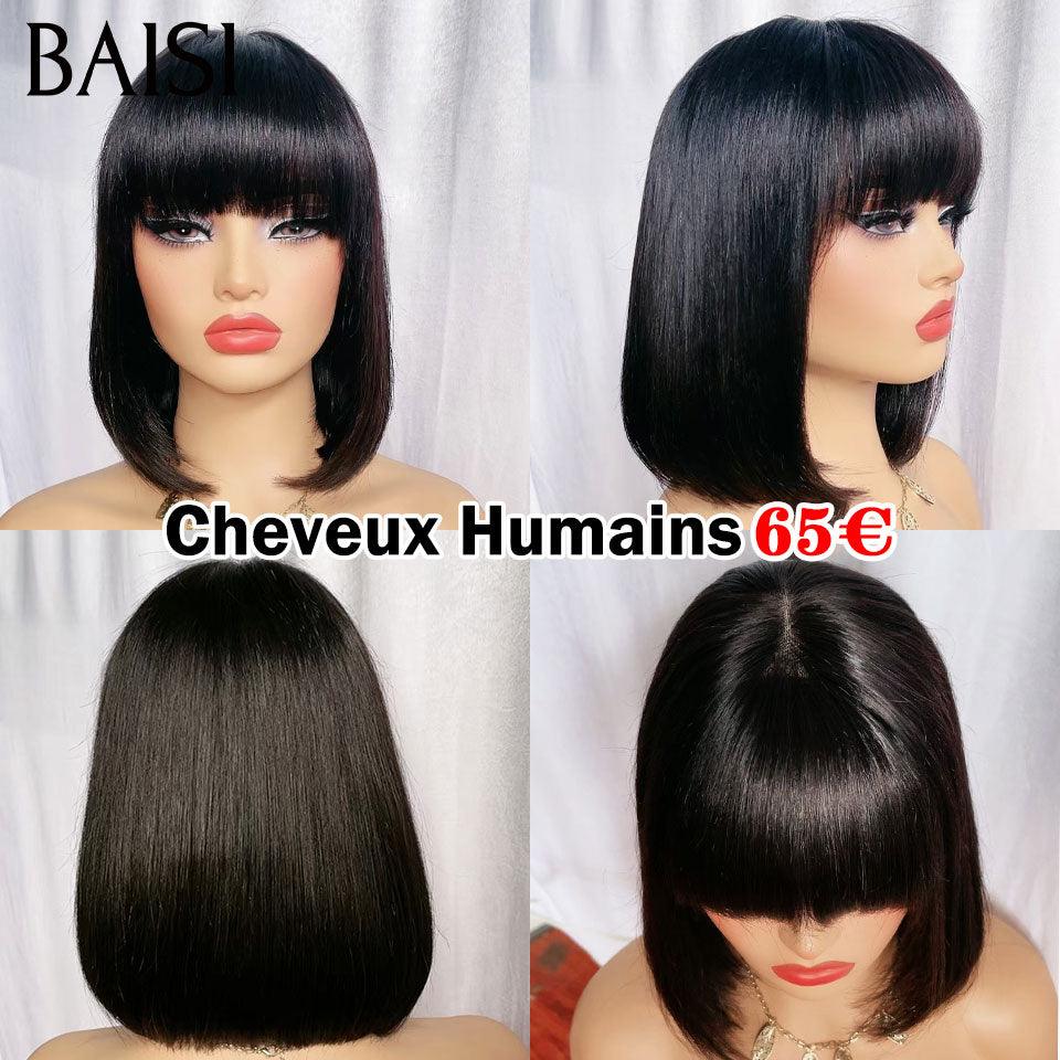 BAISI € 66 Parrucca Bob EGG wave con frangia nera senza colla senza pizzo in capelli umani al 100% BAISI20