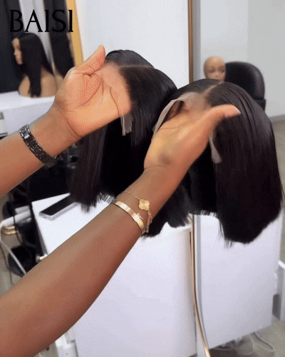 BAISI 13X4 Perruques 10 Pouces de Luxe Lisse bob SDD BONE STRAIGHT 300% densite A1 Fabriquées par les cheveux double drawn
