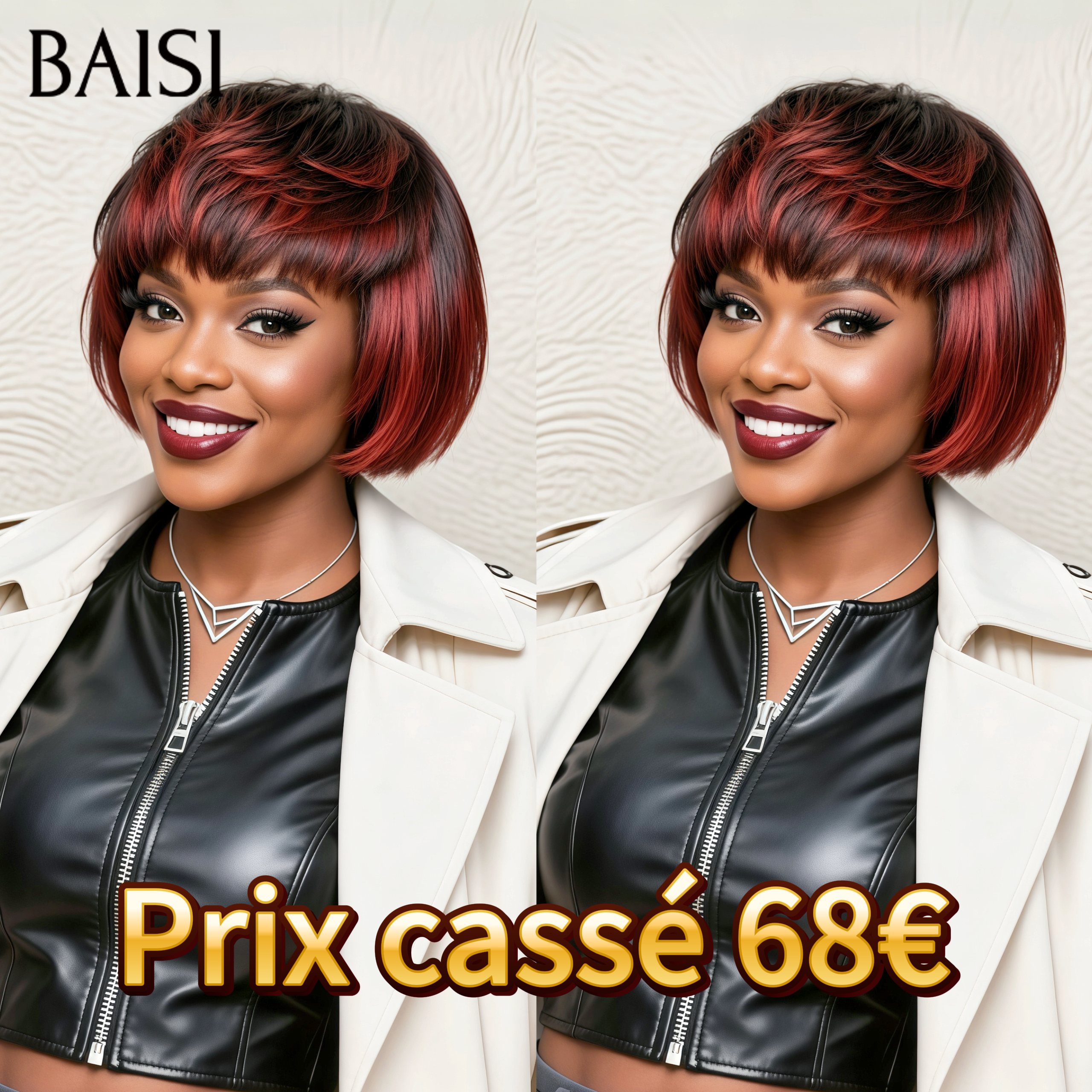 BAISI Nouveau style en couleur Prix cassé 68€ avac Frange en 100% Raw Hair Lace déjà couper