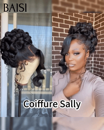 BAISI Coiffure de luxe Sally Perruques Mariage noir Prête à porter chignon et personalisation comme sur la vidéo 100% identique avec lace frontale événement spécial