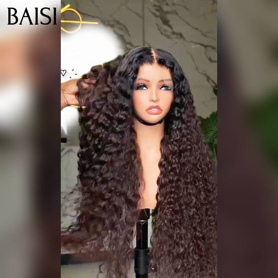 BAISI vente en promotion Lace frontal Perruque 13*4 Curly wave Marron 1BT4# 100% Cheveux Humains