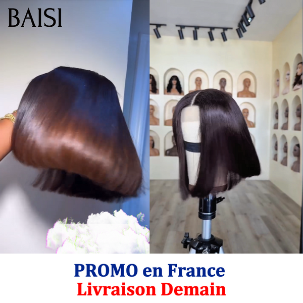 BAISI 2 Perruques PROMO en France Livraison Demain 119€ lisse 10 pouces Marron et Noir 4X4 closure ou 1 noir 10 pouces 75€ 100% human hair