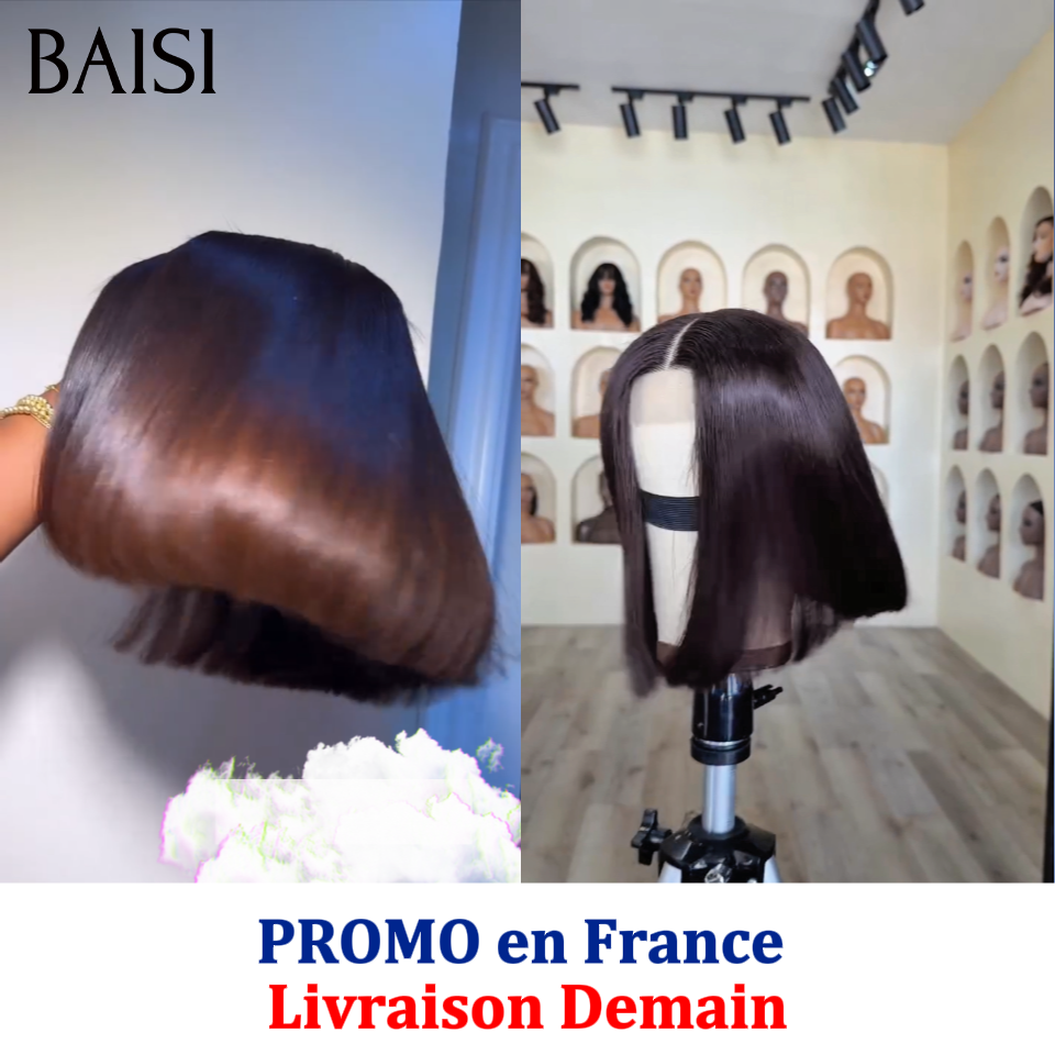 BAISI 2 Perruques PROMO en France Livraison Demain 119€ lisse 10 pouces Marron et Noir 4X4 closure ou 1 noir 10 pouces 75€ 100% human hair