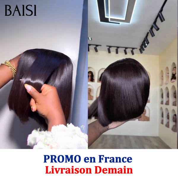 BAISI 2 Perruques PROMO en France Livraison Demain 119€ lisse 10 pouces Marron et Noir 4X4 closure ou 1 noir 10 pouces 75€ 100% human hair