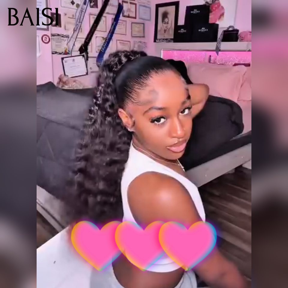 BAISI demi-perruque extension chignon ponytail deep curly 20 Pouces 169€ En Couleur Noir CURLY en 100% cheveux humains
