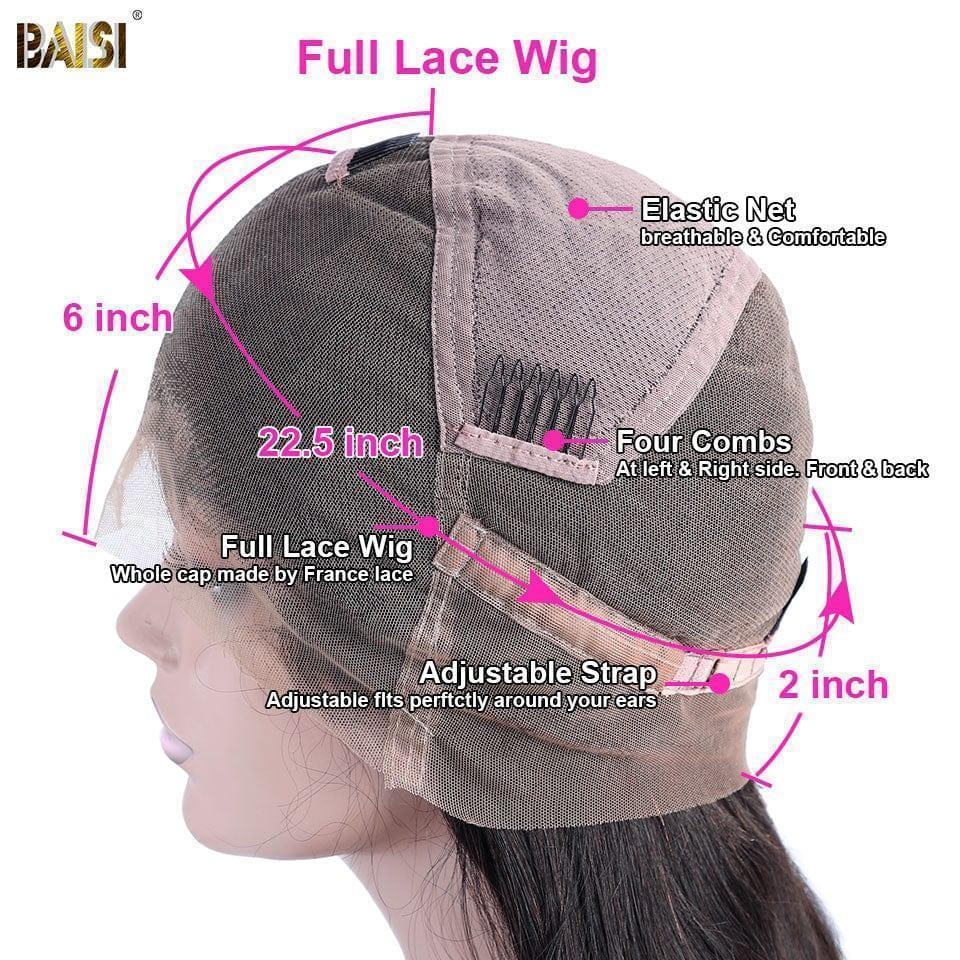 BAISI Perruque Full Lace 100% Cheveux Naturels Frontal Ondulée Coupe Pixie Perruque personnalisée Lisse noir en 100% cheveux humains