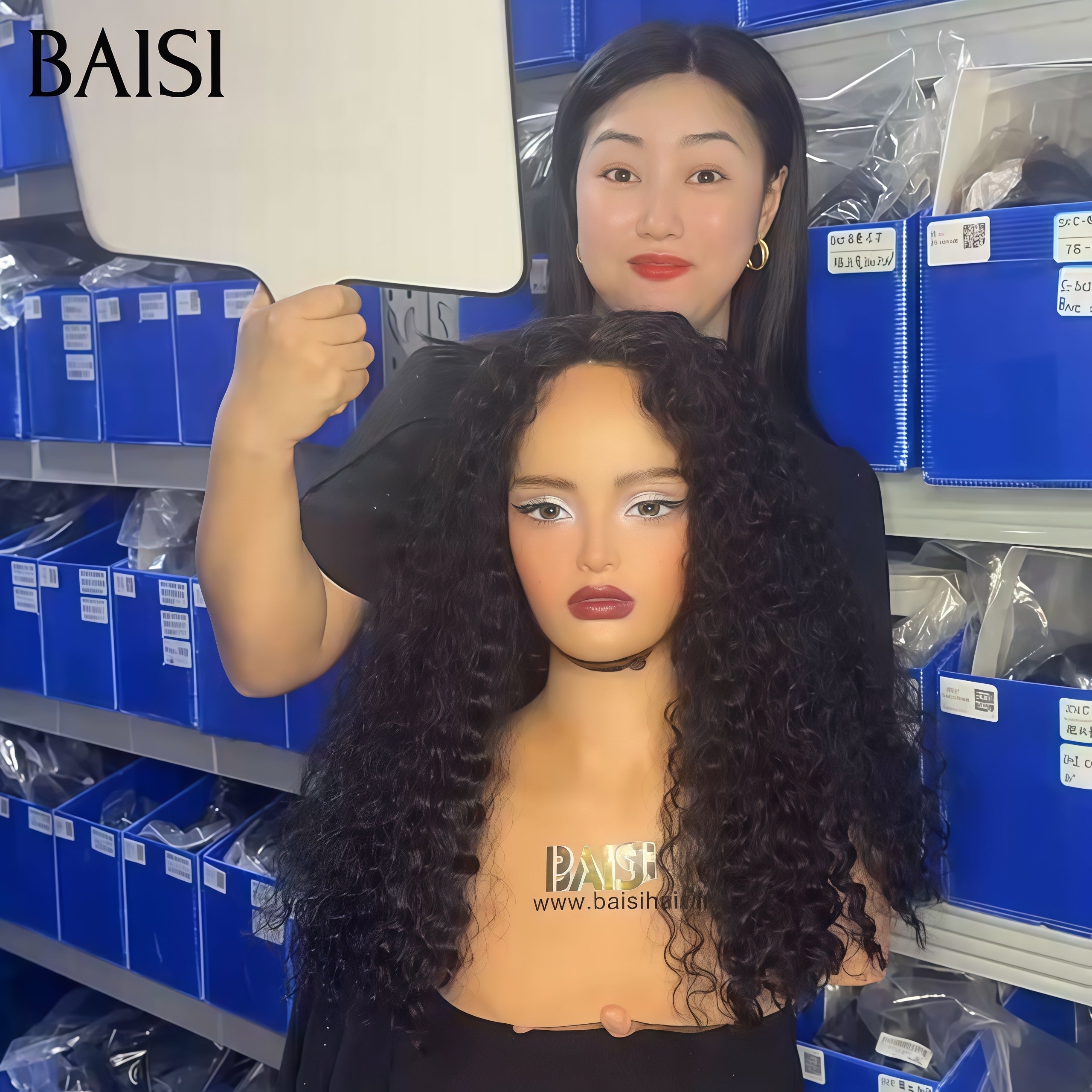 BAISI Promotion 79€ 13x4 Lace frontal Perruque 14 pouce NOIR curly wave 100% Cheveux Humains