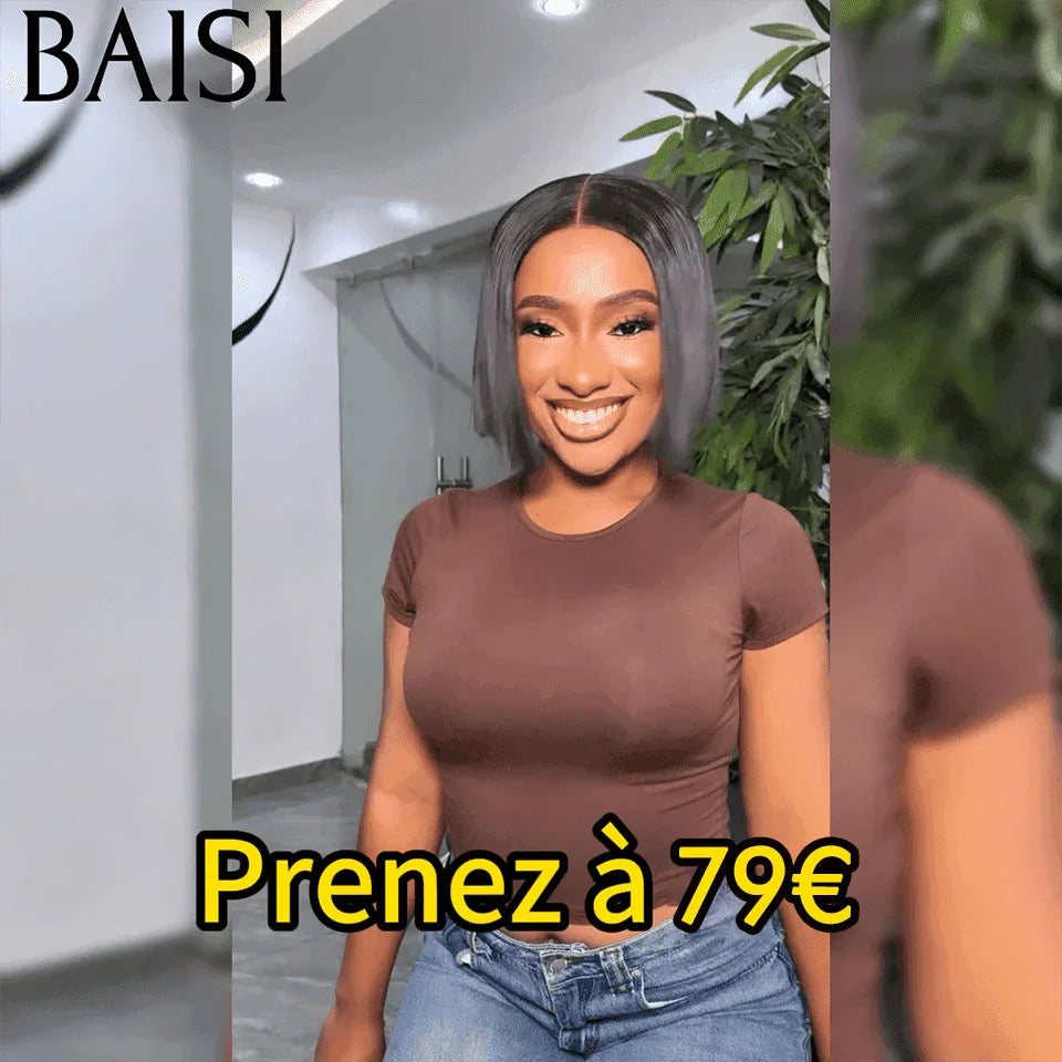 BAISI 79€ peruca bob lisa de luxo em renda 2X6, 8 polegadas, densidade 250%, em 100% cabelo humano