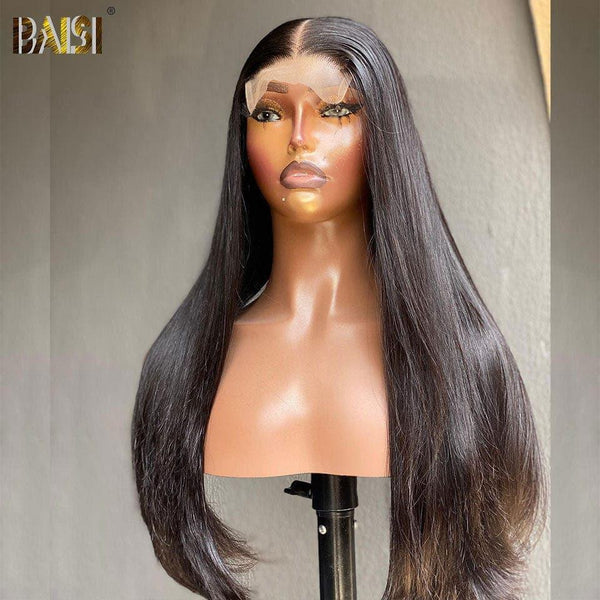 BAISI 7x5 Lace Perruque Lisse Noir En Haut De Gamme 250% densité En 100% Raw Hair