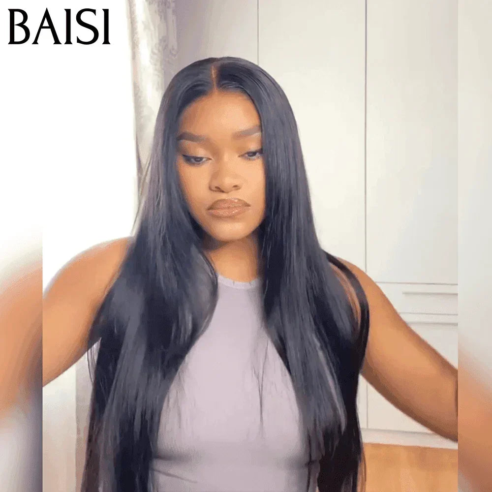 BAISI 13x6 Perruque Lisse Sans Colle Lace déjà couper Facile à Porter En 100% Vrais Cheveux Humais 16-30 Pouces Code : BS120