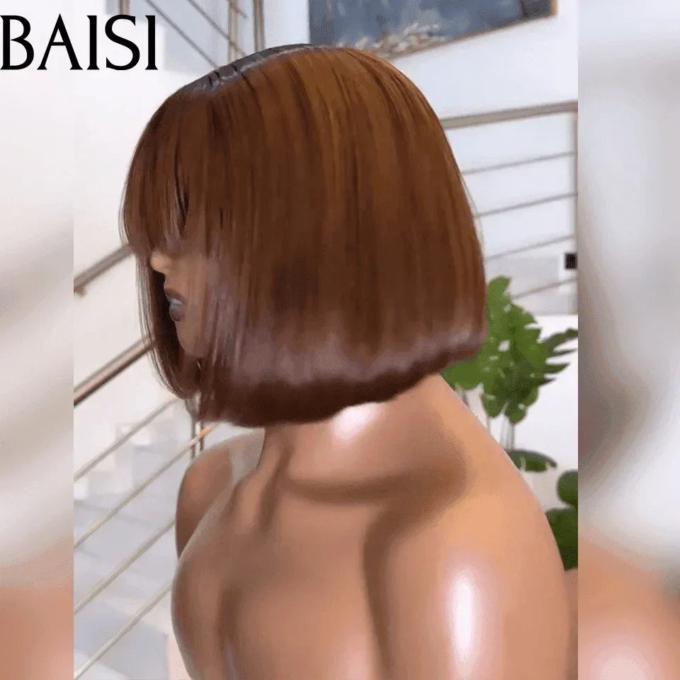 BAISI vente flash perruques avec Frange Marron 4# en 100% vrais cheveux humains 250% densité Vietnam Hair
