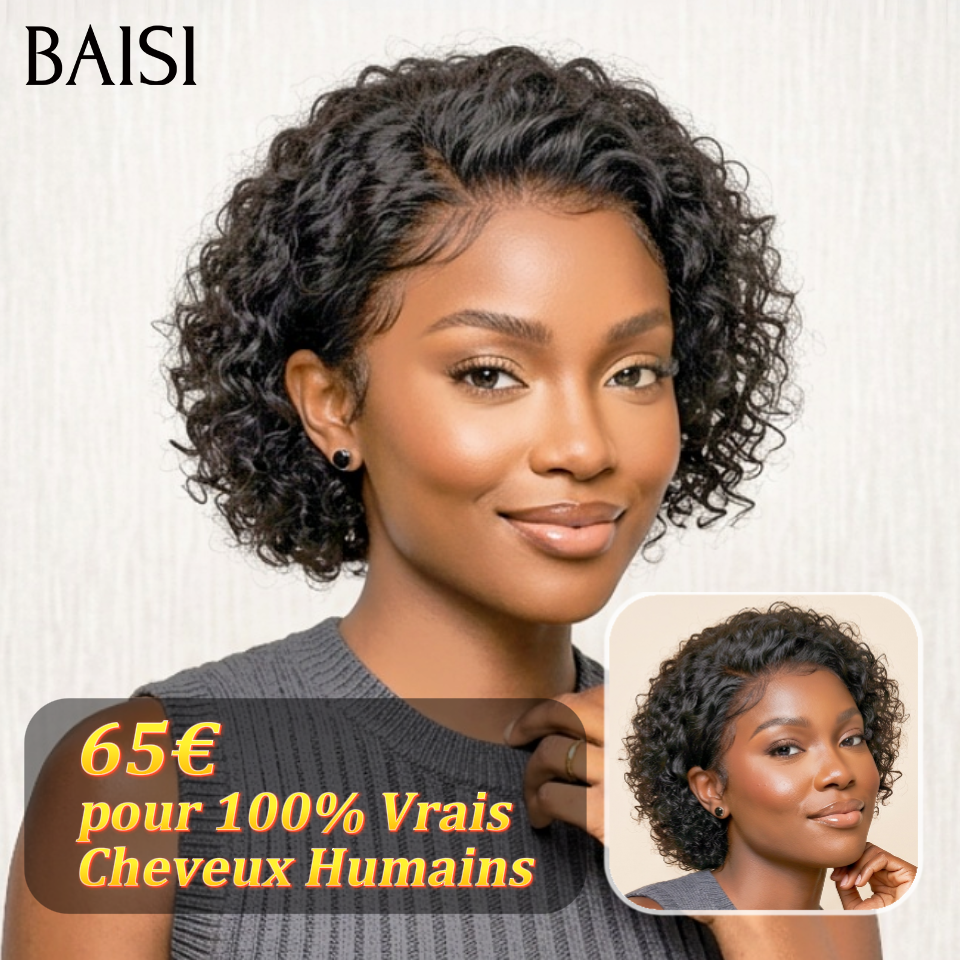 BAISI Perruque curly wave PROMO 65€ 13x4 Lace Frontale En 100% Vrais Cheveux Humains