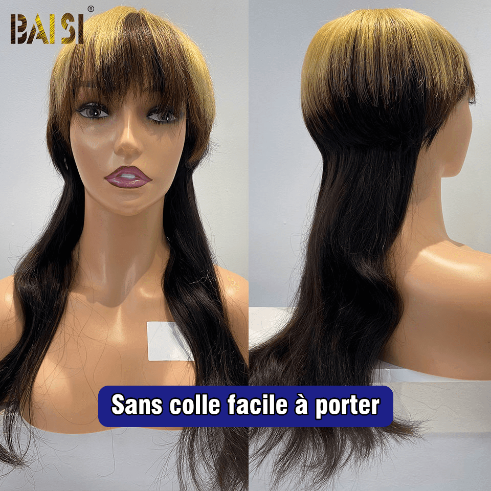 Parrucca BAISI Top Model MULLET stile dritto in colore 1B#4#27 in capelli umani al 100%