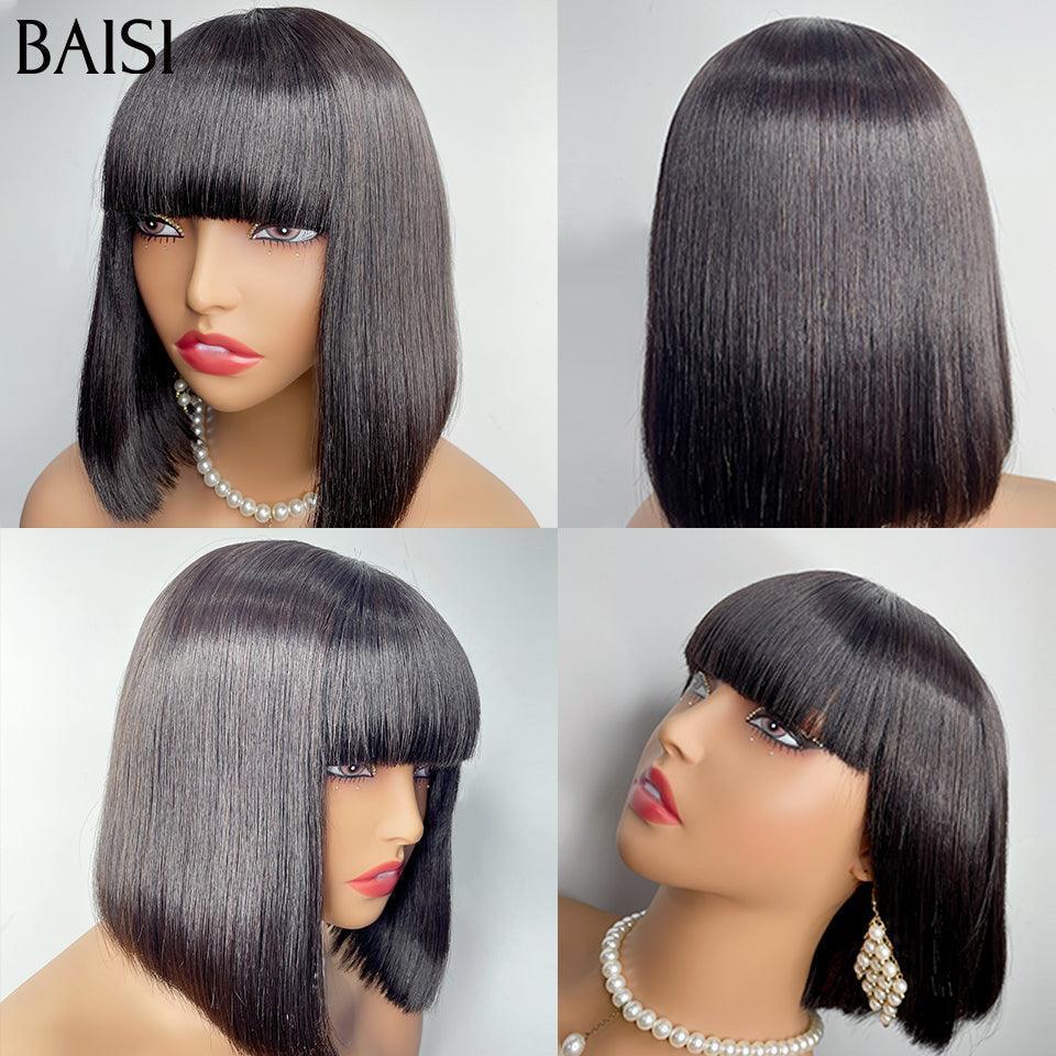 BAISI Acquista minimo 2 parrucche al prezzo di fabbrica fornitore TAGLIO CINESE SENZA LACE PARRUCCA BOB LISCI CON FRANGIA NERO in Francia IVA 0€ (Non serve codice)