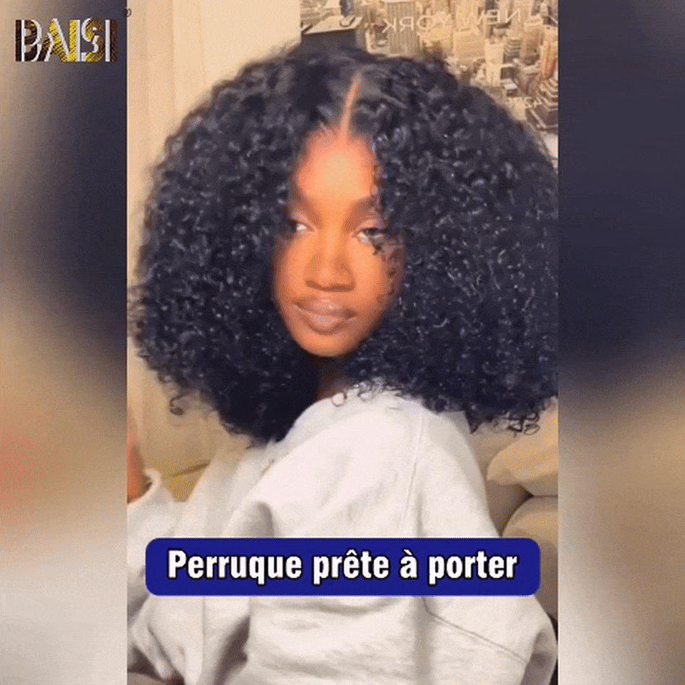 BAISI 300% densidade Cacheado afro 16 polegadas Preto Pré-penteado Sem necessidade de cola linha frontal 4C em 100% cabelo natural Lace já cortada VIP150