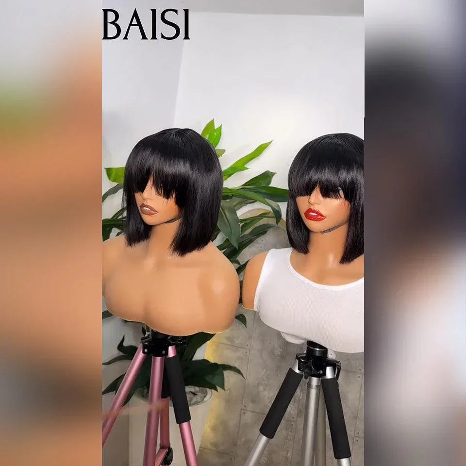 BAISI Offre Flash 59€ 15A SDD BONE STRAIGHT 300% densité Bob lisse Avec Frange 2 Perruques 108€ Prix en Gros Perruques de Luxe 100% Vietnam Hair cheveux double drawn sans Lace sans colle