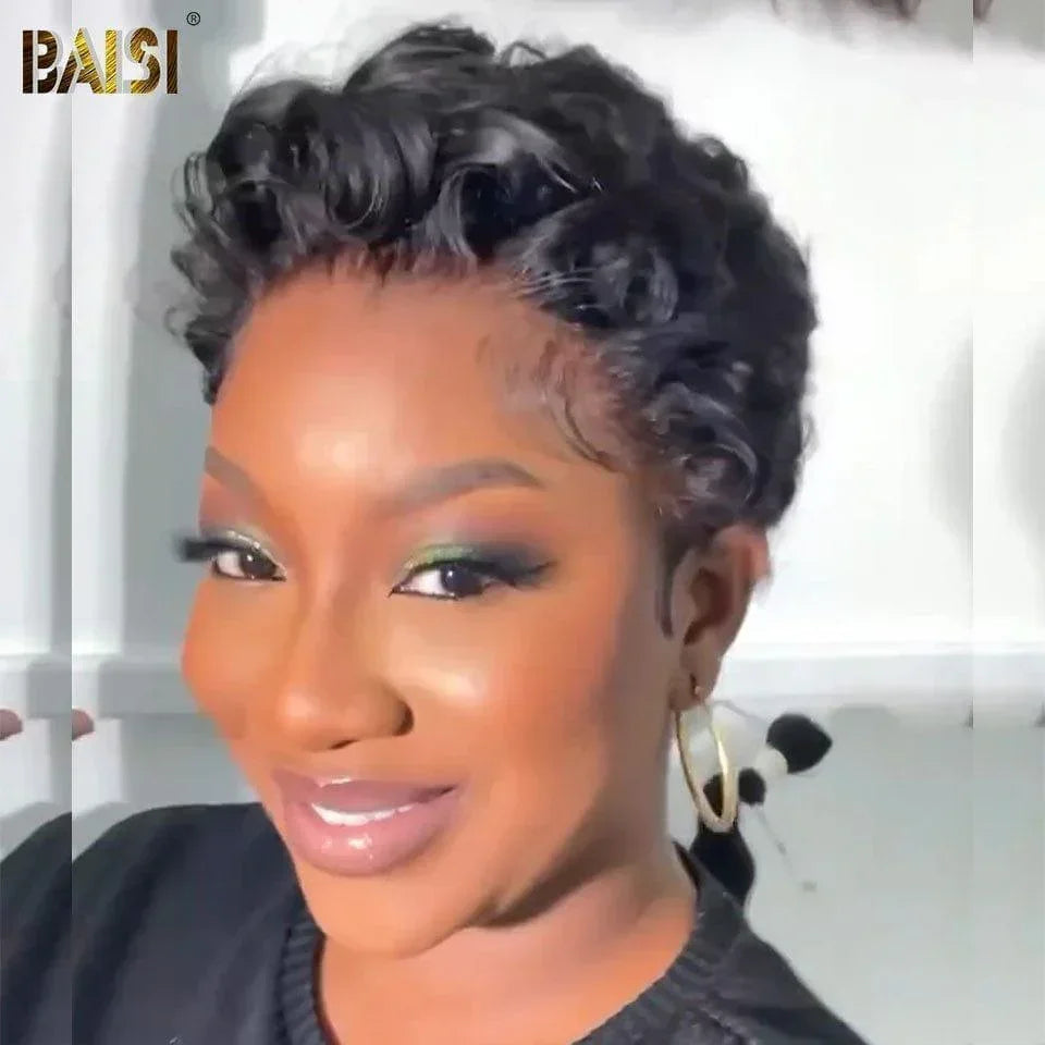 BAISI Parrucca Pixie wave colore nera €69 senza pizzo in capelli 100% veri #9018 CODICE: FR38
