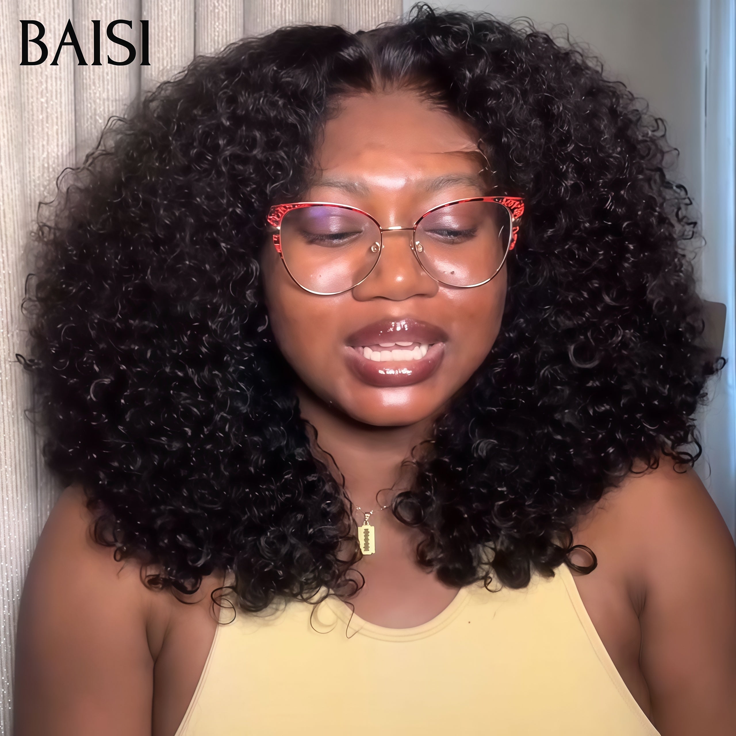 BAISI 13X4 lace Frontale perruque 250% Volume grande afro Curly wave 18 pouces 135€ en 100% Cheveux Humains