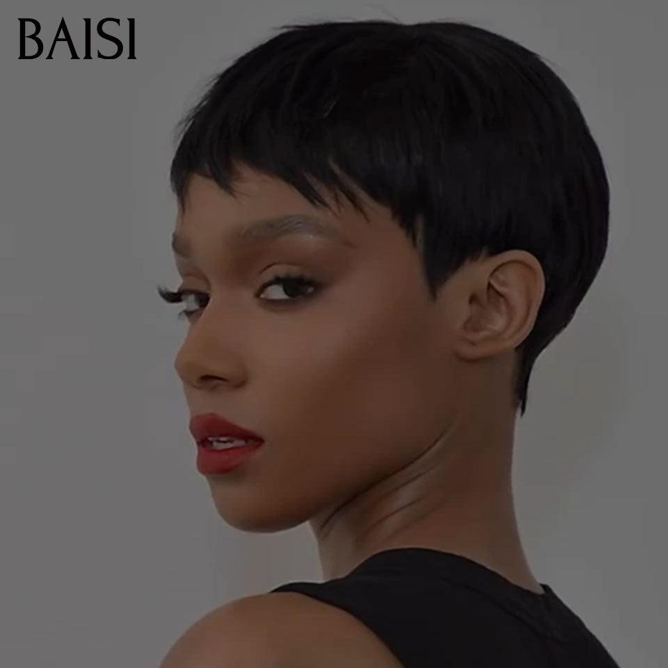 BAISI pixie 38€ en Couleur NOIR petite coupe fabriqué à la machine Sans Colle Sans Lace F-026