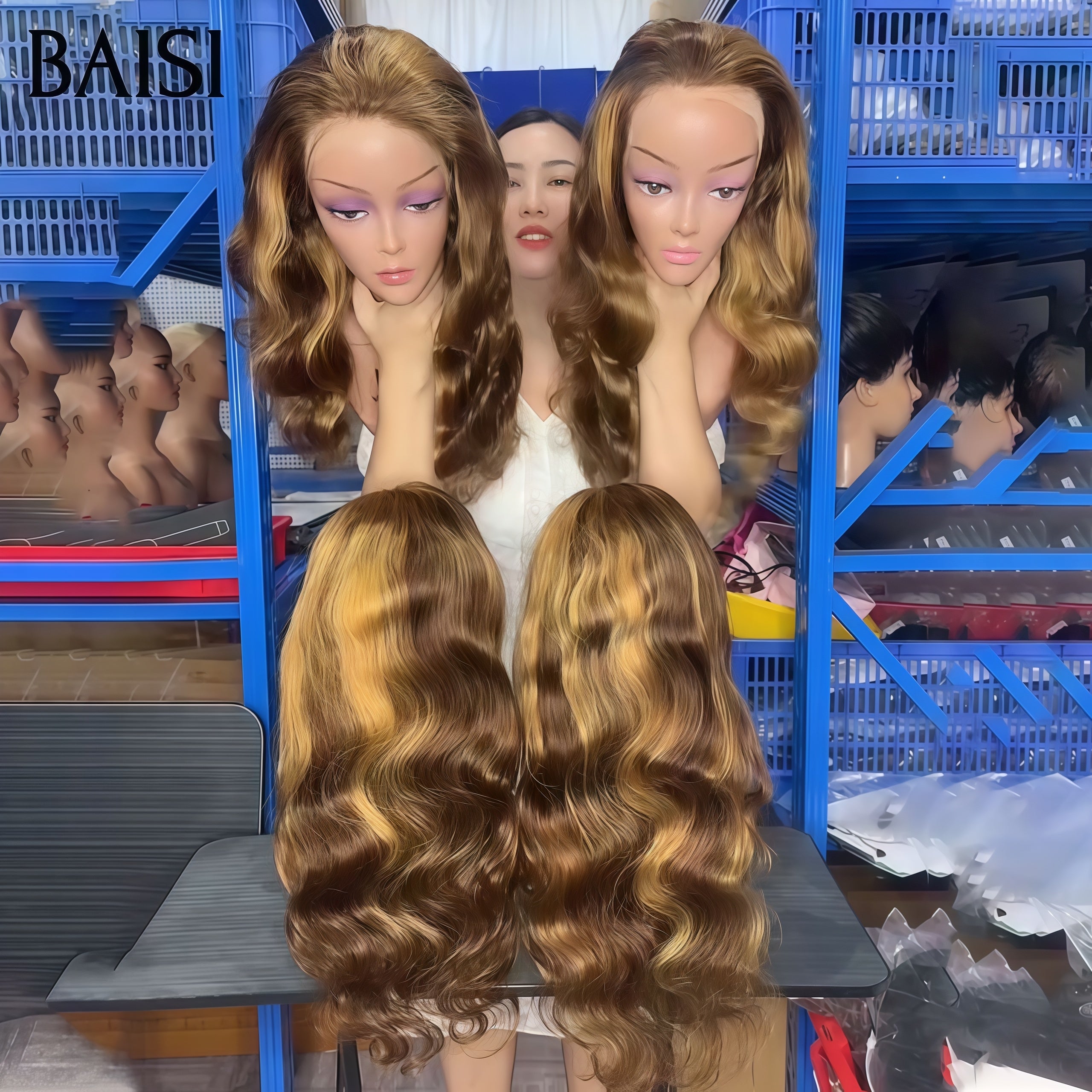 BAISI Raw Hair 99€ Marron Wave 100% Cheveux Humain Hair ou 13x4 Lace Frontale Perruque Body wave Marron Mixte Miel curly wave 20 Pouces 100€ Moitié Prix 100% Cheveux Humains soldes sans retour